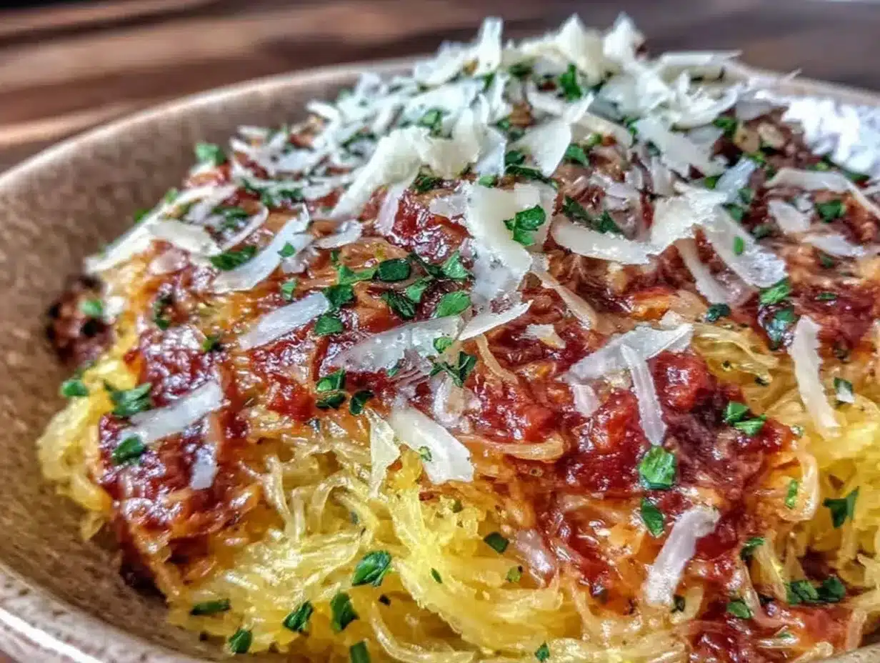 Spaghettikürbis mit Tomatensoße: 5-Ingredient Familienessen 4 Spaghettikürbis mit Tomatensoße preparation steps